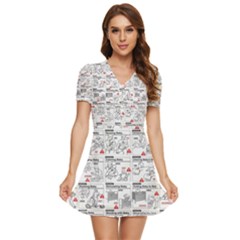 White Printer Paper With Text Overlay Humor Dark Humor Infographics V-neck High Waist Chiffon Mini Dress by Salman4z