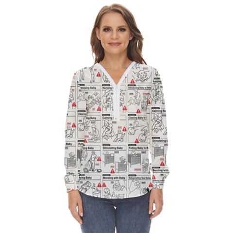 White Printer Paper With Text Overlay Humor Dark Humor Infographics Zip Up Long Sleeve Blouse by Salman4z