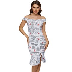 White Printer Paper With Text Overlay Humor Dark Humor Infographics Off Shoulder Ruffle Split Hem Bodycon Dress by Salman4z