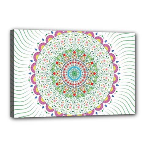 Flower Abstract Floral Hand Ornament Hand Drawn Mandala Canvas 18  X 12  (stretched) by Salman4z