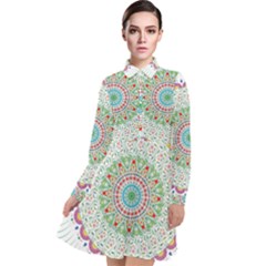 Flower Abstract Floral Hand Ornament Hand Drawn Mandala Long Sleeve Chiffon Shirt Dress by Salman4z