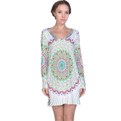 Flower Abstract Floral Hand Ornament Hand Drawn Mandala Long Sleeve Nightdress by Salman4z