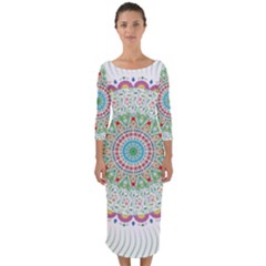 Flower Abstract Floral Hand Ornament Hand Drawn Mandala Quarter Sleeve Midi Bodycon Dress by Salman4z