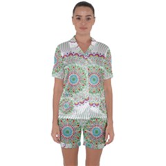 Flower Abstract Floral Hand Ornament Hand Drawn Mandala Satin Short Sleeve Pajamas Set by Salman4z