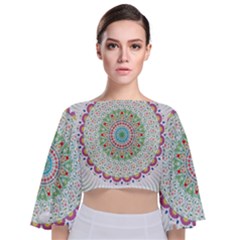 Flower Abstract Floral Hand Ornament Hand Drawn Mandala Tie Back Butterfly Sleeve Chiffon Top by Salman4z