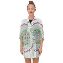 Flower Abstract Floral Hand Ornament Hand Drawn Mandala Half Sleeve Chiffon Kimono by Salman4z