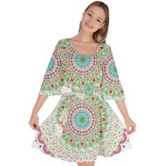 Flower Abstract Floral Hand Ornament Hand Drawn Mandala Velour Kimono Dress by Salman4z