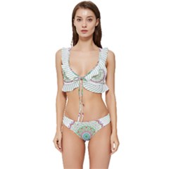 Flower Abstract Floral Hand Ornament Hand Drawn Mandala Low Cut Ruffle Edge Bikini Set by Salman4z