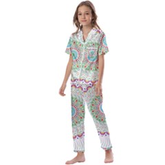 Flower Abstract Floral Hand Ornament Hand Drawn Mandala Kids  Satin Short Sleeve Pajamas Set by Salman4z