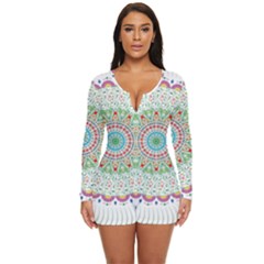 Flower Abstract Floral Hand Ornament Hand Drawn Mandala Long Sleeve Boyleg Swimsuit by Salman4z