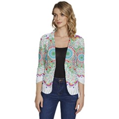 Flower Abstract Floral Hand Ornament Hand Drawn Mandala Women s One-button 3/4 Sleeve Short Jacket by Salman4z