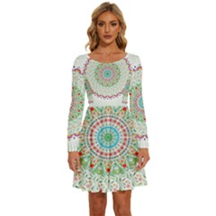 Flower Abstract Floral Hand Ornament Hand Drawn Mandala Long Sleeve Wide Neck Velvet Dress by Salman4z