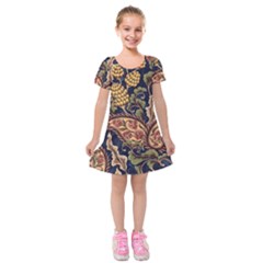 Leaves Flowers Background Texture Paisley Kids  Short Sleeve Velvet Dress by Salman4z