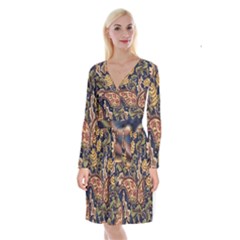 Leaves Flowers Background Texture Paisley Long Sleeve Velvet Front Wrap Dress by Salman4z