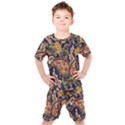 Leaves Flowers Background Texture Paisley Kids  Tee and Shorts Set View1