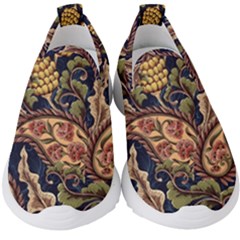 Leaves Flowers Background Texture Paisley Kids  Slip On Sneakers by Salman4z