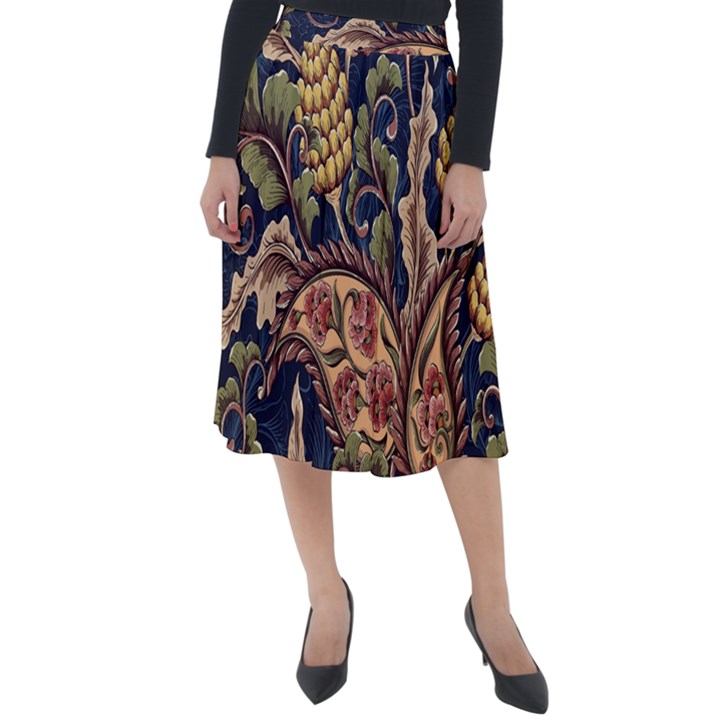 Leaves Flowers Background Texture Paisley Classic Velour Midi Skirt 