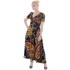 Leaves Flowers Background Texture Paisley Button Up Short Sleeve Maxi Dress by Salman4z