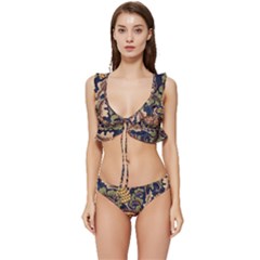 Leaves Flowers Background Texture Paisley Low Cut Ruffle Edge Bikini Set by Salman4z