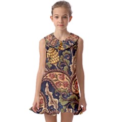 Leaves Flowers Background Texture Paisley Kids  Pilgrim Collar Ruffle Hem Dress by Salman4z