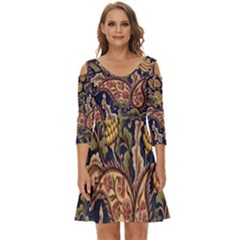 Leaves Flowers Background Texture Paisley Shoulder Cut Out Zip Up Dress by Salman4z