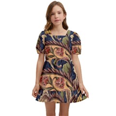 Leaves Flowers Background Texture Paisley Kids  Short Sleeve Dolly Dress by Salman4z