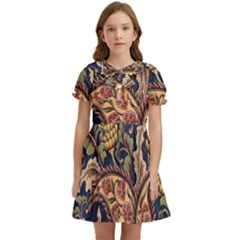 Leaves Flowers Background Texture Paisley Kids  Bow Tie Puff Sleeve Dress by Salman4z