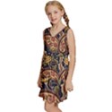 Leaves Flowers Background Texture Paisley Kids  Sleeveless Tiered Mini Dress View2