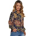 Leaves Flowers Background Texture Paisley Women s Long Sleeve Button Down Shirt View3