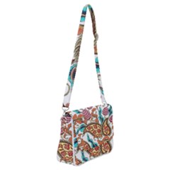 Flowers Pattern Texture White Background Paisley Shoulder Bag With Back Zipper by Salman4z