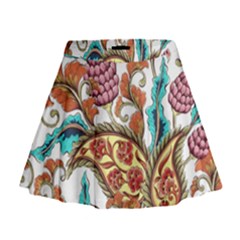 Flowers Pattern Texture White Background Paisley Mini Flare Skirt by Salman4z