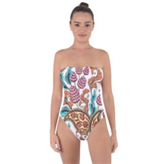 Flowers Pattern Texture White Background Paisley Tie Back One Piece Swimsuit by Salman4z