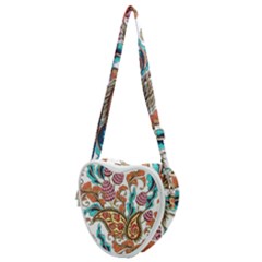 Flowers Pattern Texture White Background Paisley Heart Shoulder Bag by Salman4z