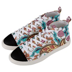 Flowers Pattern Texture White Background Paisley Men s Mid-top Canvas Sneakers by Salman4z