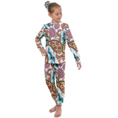 Flowers Pattern Texture White Background Paisley Kids  Long Sleeve Set  by Salman4z