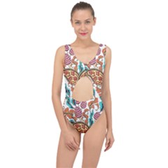 Flowers Pattern Texture White Background Paisley Center Cut Out Swimsuit by Salman4z