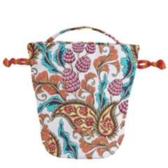 Flowers Pattern Texture White Background Paisley Drawstring Bucket Bag by Salman4z