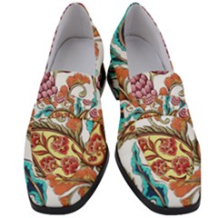 Flowers Pattern Texture White Background Paisley Women s Chunky Heel Loafers by Salman4z