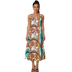 Flowers Pattern Texture White Background Paisley Square Neckline Tiered Midi Dress by Salman4z