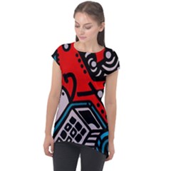 Multicolored Doodle Art Street Art Cap Sleeve High Low Top by Salman4z