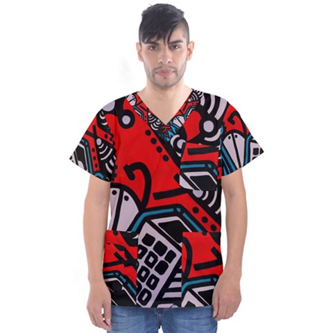 Multicolored Doodle Art Street Art Men s V-neck Scrub Top by Salman4z