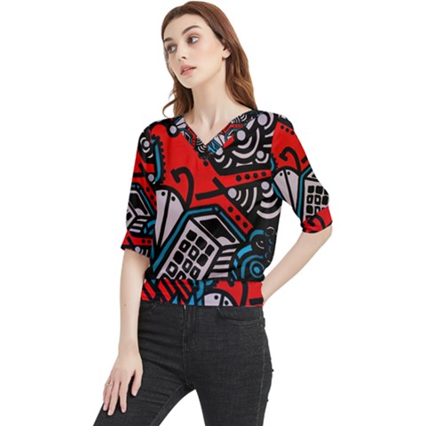 Multicolored Doodle Art Street Art Quarter Sleeve Blouse by Salman4z