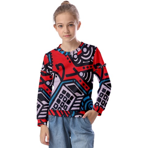 Multicolored Doodle Art Street Art Kids  Long Sleeve Tee With Frill  by Salman4z