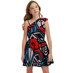 Multicolored Doodle Art Street Art Kids  One Shoulder Party Dress by Salman4z