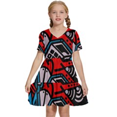 Multicolored Doodle Art Street Art Kids  Short Sleeve Tiered Mini Dress by Salman4z