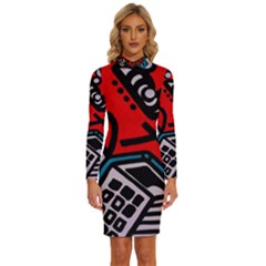 Multicolored Doodle Art Street Art Long Sleeve Shirt Collar Bodycon Dress by Salman4z