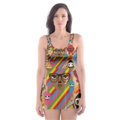 Multicolored Doodle Art Wallpaper Skater Dress Swimsuit by Salman4z