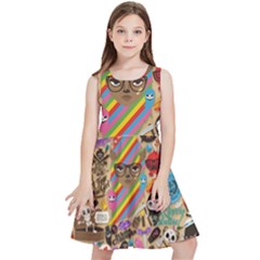 Multicolored Doodle Art Wallpaper Kids  Skater Dress by Salman4z