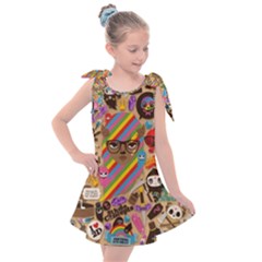 Multicolored Doodle Art Wallpaper Kids  Tie Up Tunic Dress by Salman4z