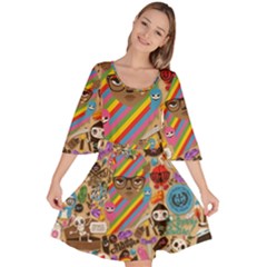 Multicolored Doodle Art Wallpaper Velour Kimono Dress by Salman4z